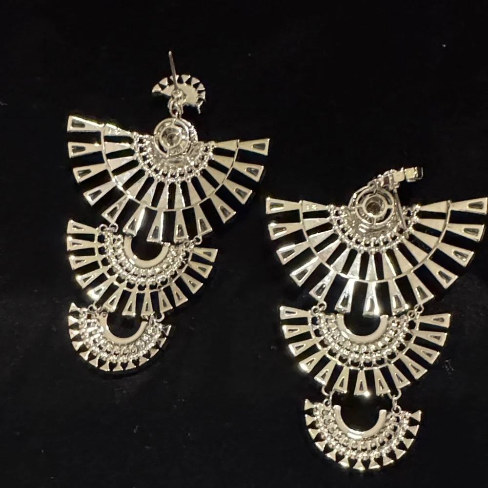 Swarovski Silver Crystal Fan Drop Earrings - Picture 5 of 5